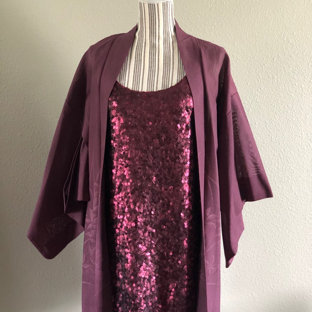 New Theory Sequence  Short Dress With Matching Tonal Floral Kimono Jacket